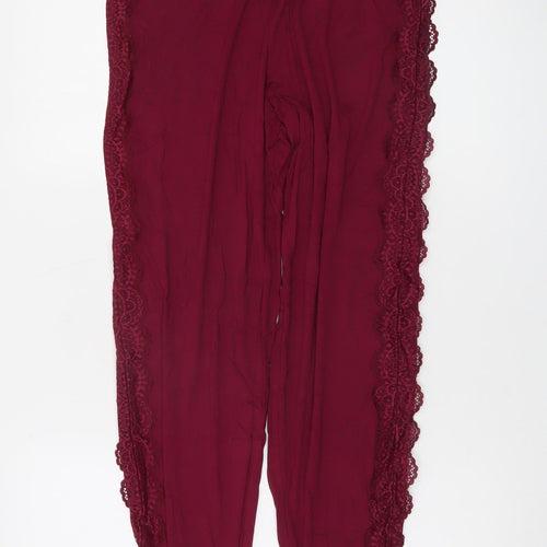 Marks and Spencer Womens Burgundy Lace Trim Pyjama Pants S