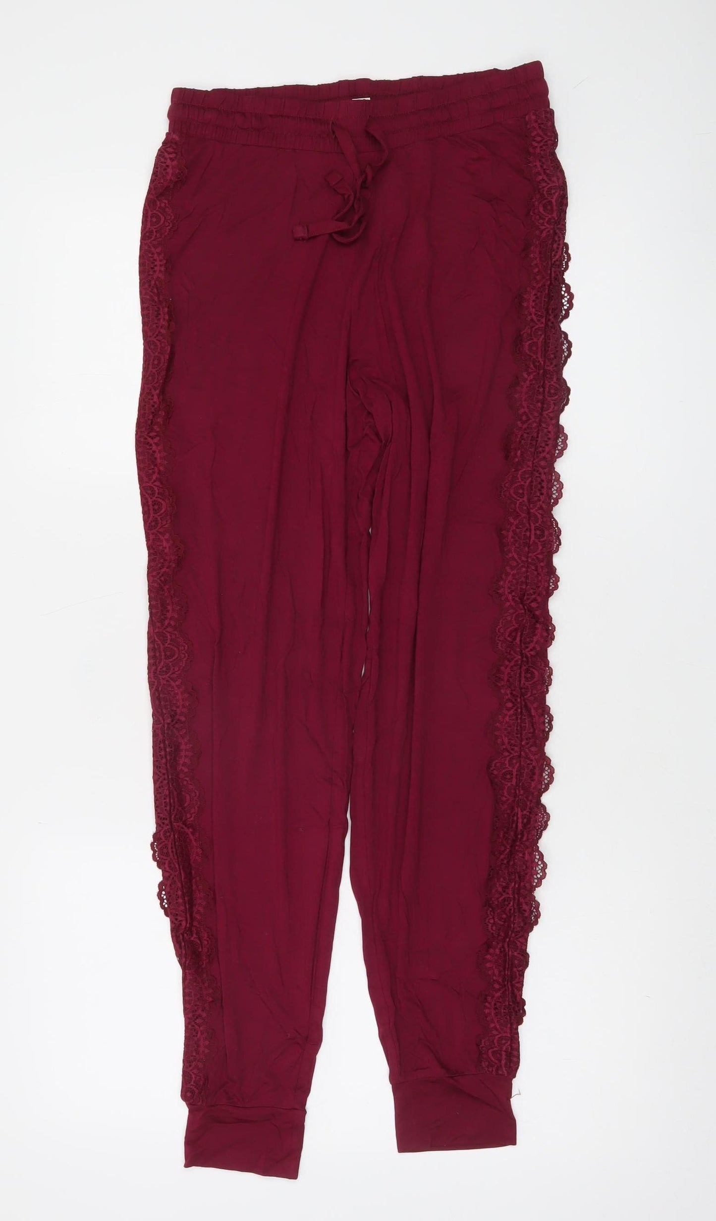 Marks and Spencer Womens Burgundy Lace Trim Pyjama Pants S