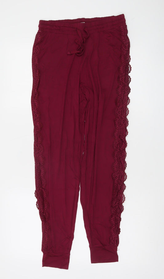 Marks and Spencer Womens Burgundy Lace Trim Pyjama Pants S