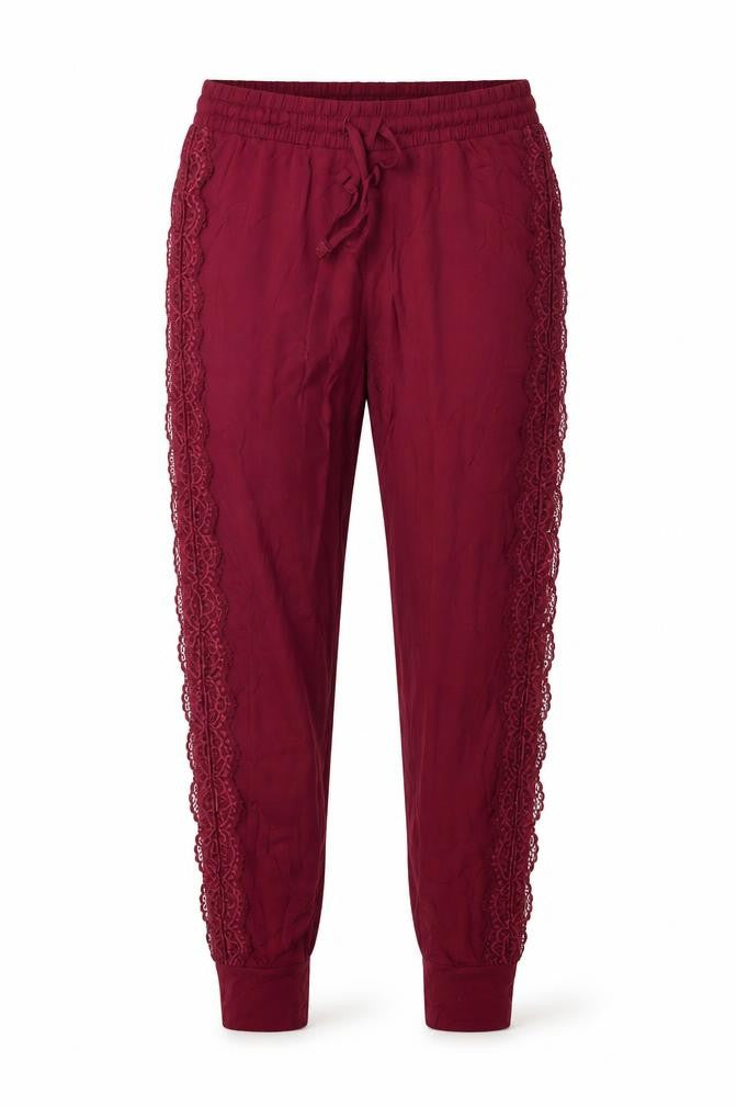 Marks and Spencer Womens Burgundy Lace Trim Pyjama Pants S