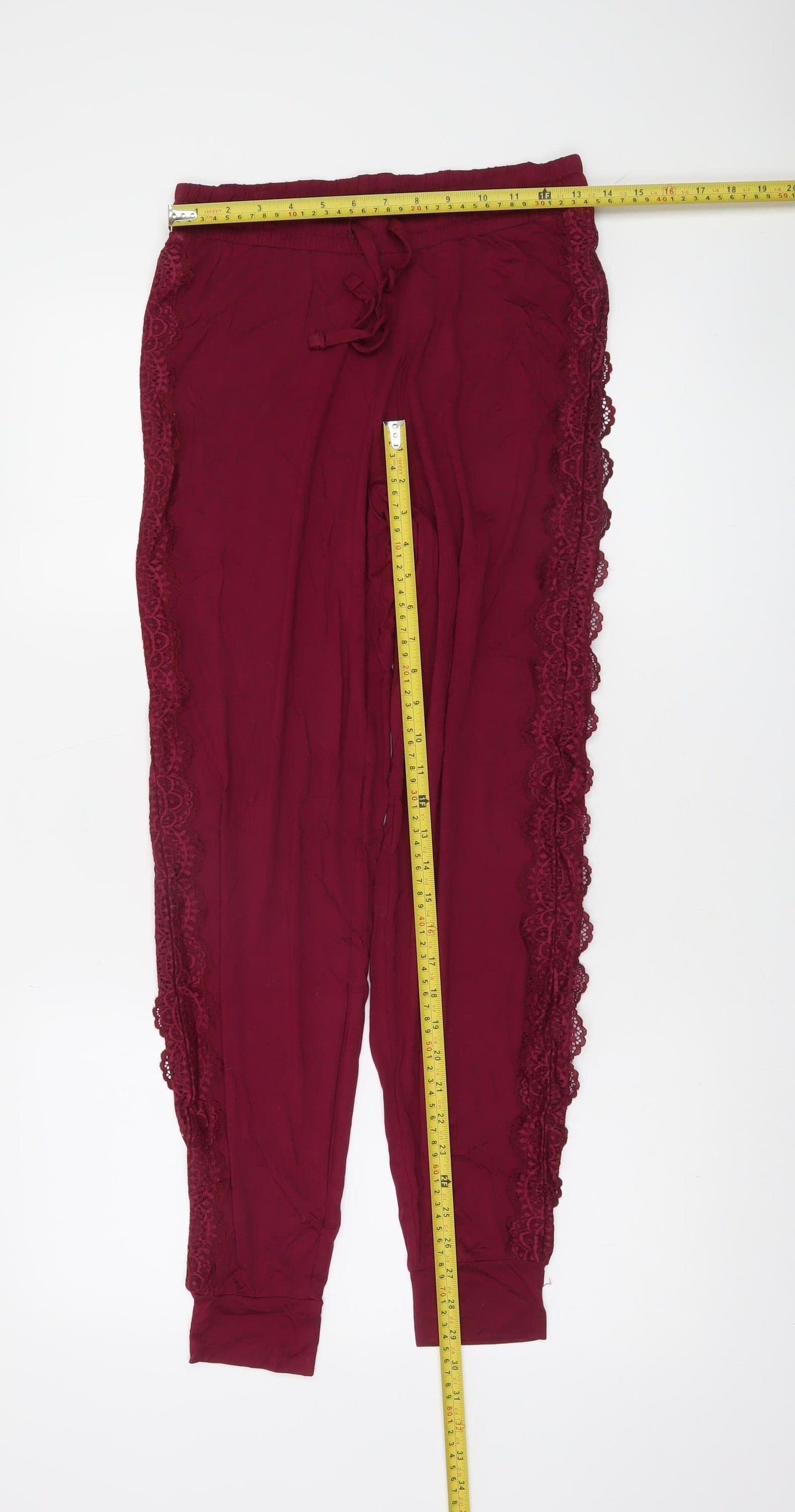 Marks and Spencer Womens Burgundy Lace Trim Pyjama Pants S
