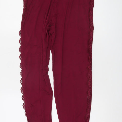 Marks and Spencer Womens Burgundy Lace Trim Pyjama Pants S