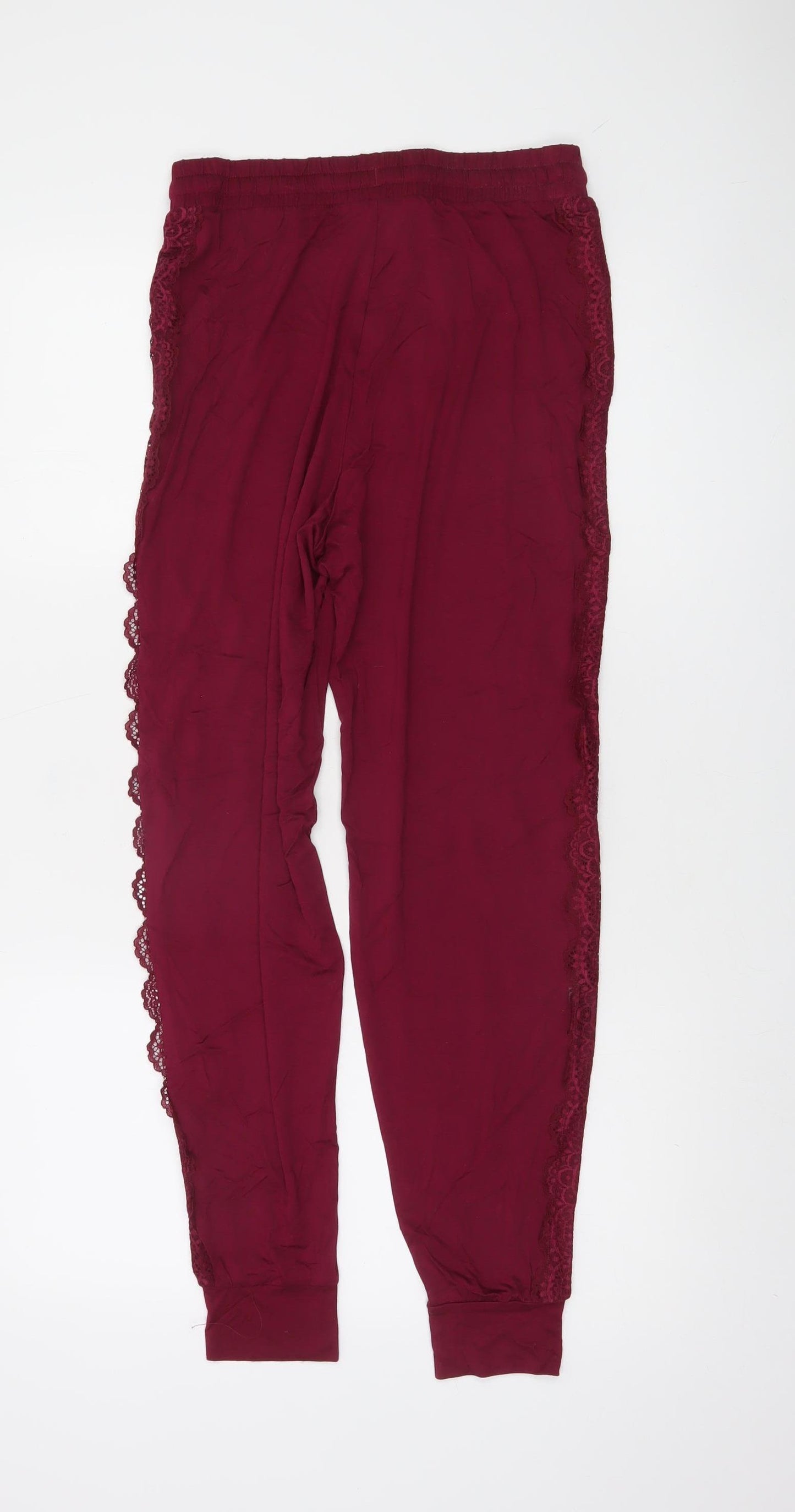 Marks and Spencer Womens Burgundy Lace Trim Pyjama Pants S