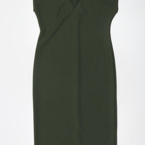 Zara Women Green Sheath V-Neck Sleeveless Knee-Length Dress Size 16