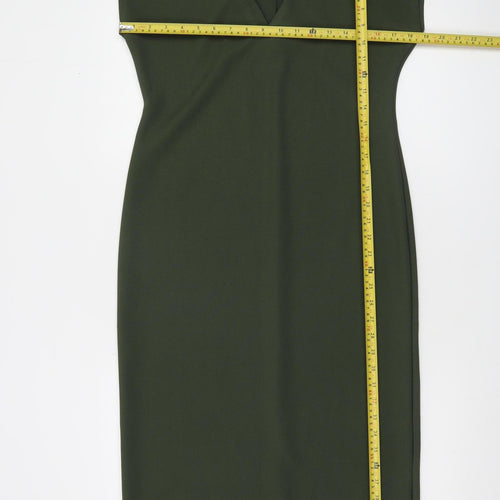 Zara Women Green Sheath V-Neck Sleeveless Knee-Length Dress Size 16