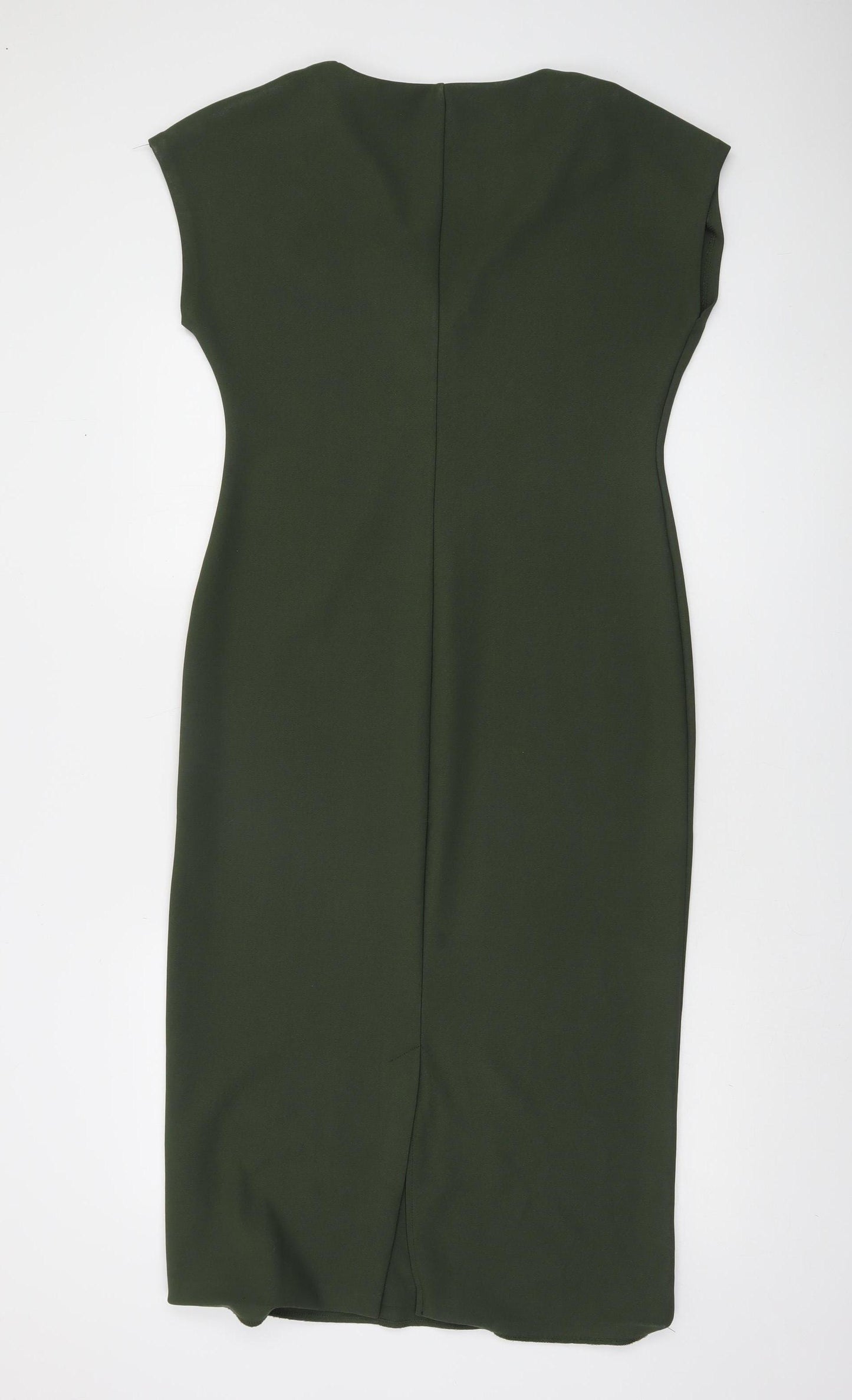 Zara Women Green Sheath V-Neck Sleeveless Knee-Length Dress Size 16