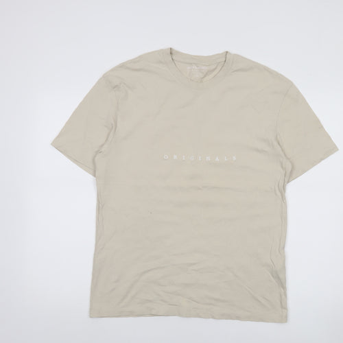 Jack & Jones Mens Beige Originals Cotton Crew Neck T-Shirt Size M