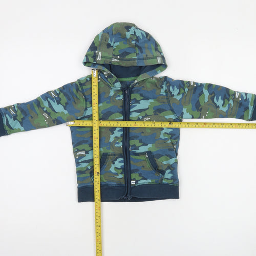 Mothercare Boys Green Blue Camouflage Full Zip Hoodie 2-3 Years Cotton Blend