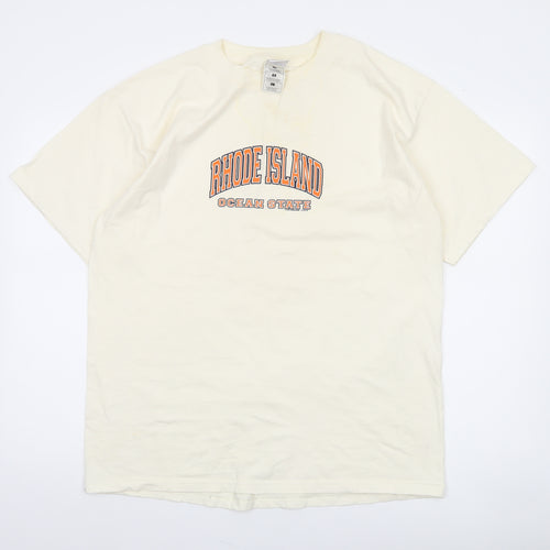 Gold Basics Label Men's Beige Rhode Island Graphic T-Shirt Size L