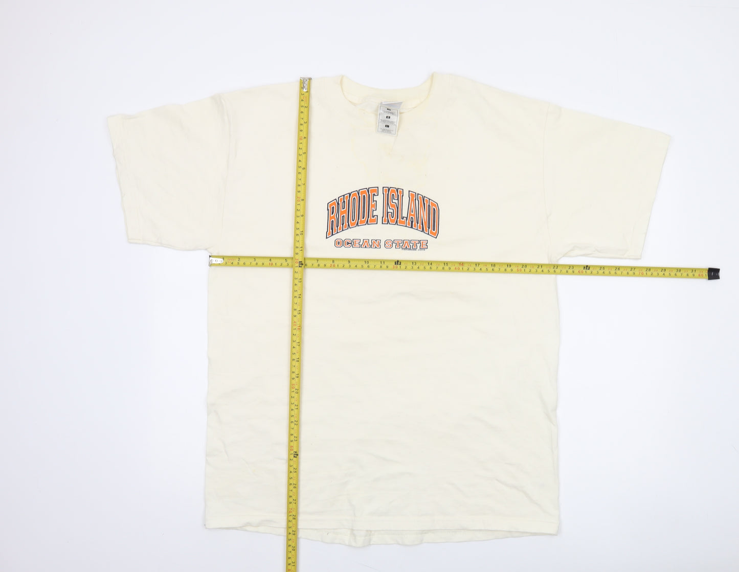Gold Basics Label Men's Beige Rhode Island Graphic T-Shirt Size L