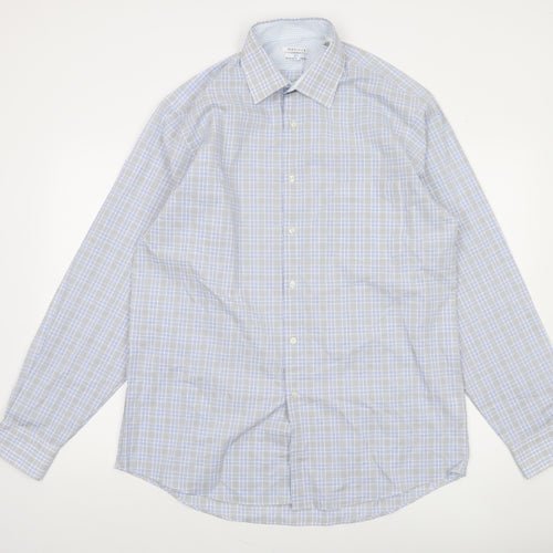 Van Heusen Men's Blue Check Regular Fit Long Sleeve Dress Shirt Size L