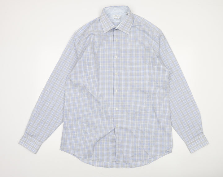 Van Heusen Men's Blue Check Regular Fit Long Sleeve Dress Shirt Size L