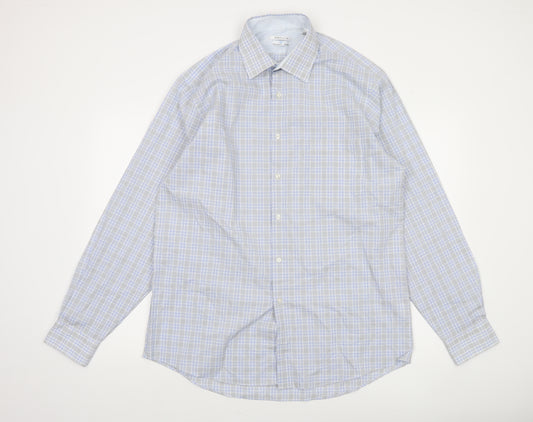 Van Heusen Men's Blue Check Regular Fit Long Sleeve Dress Shirt Size L