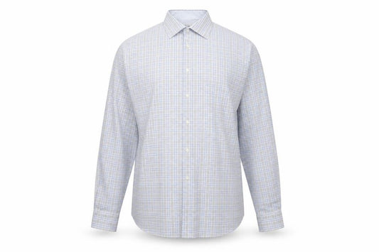 Van Heusen Men's Blue Check Regular Fit Long Sleeve Dress Shirt Size L