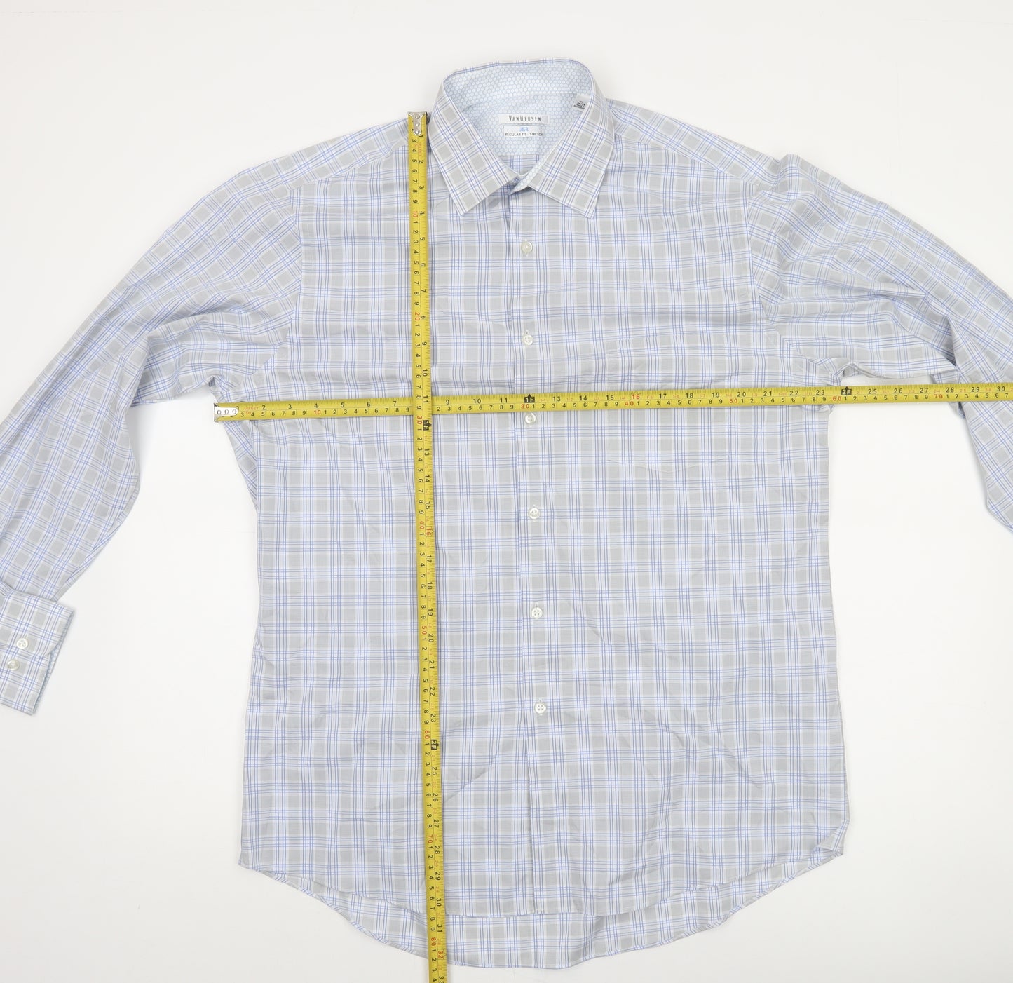 Van Heusen Men's Blue Check Regular Fit Long Sleeve Dress Shirt Size L