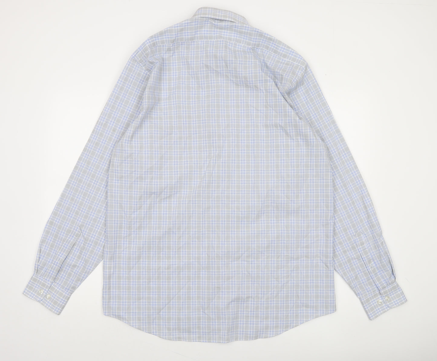 Van Heusen Men's Blue Check Regular Fit Long Sleeve Dress Shirt Size L