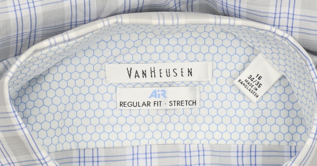 Van Heusen Men's Blue Check Regular Fit Long Sleeve Dress Shirt Size L