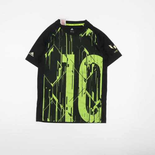 Adidas Boys Black & Green Messi Football T-Shirt Size 11-12 Years Climalite