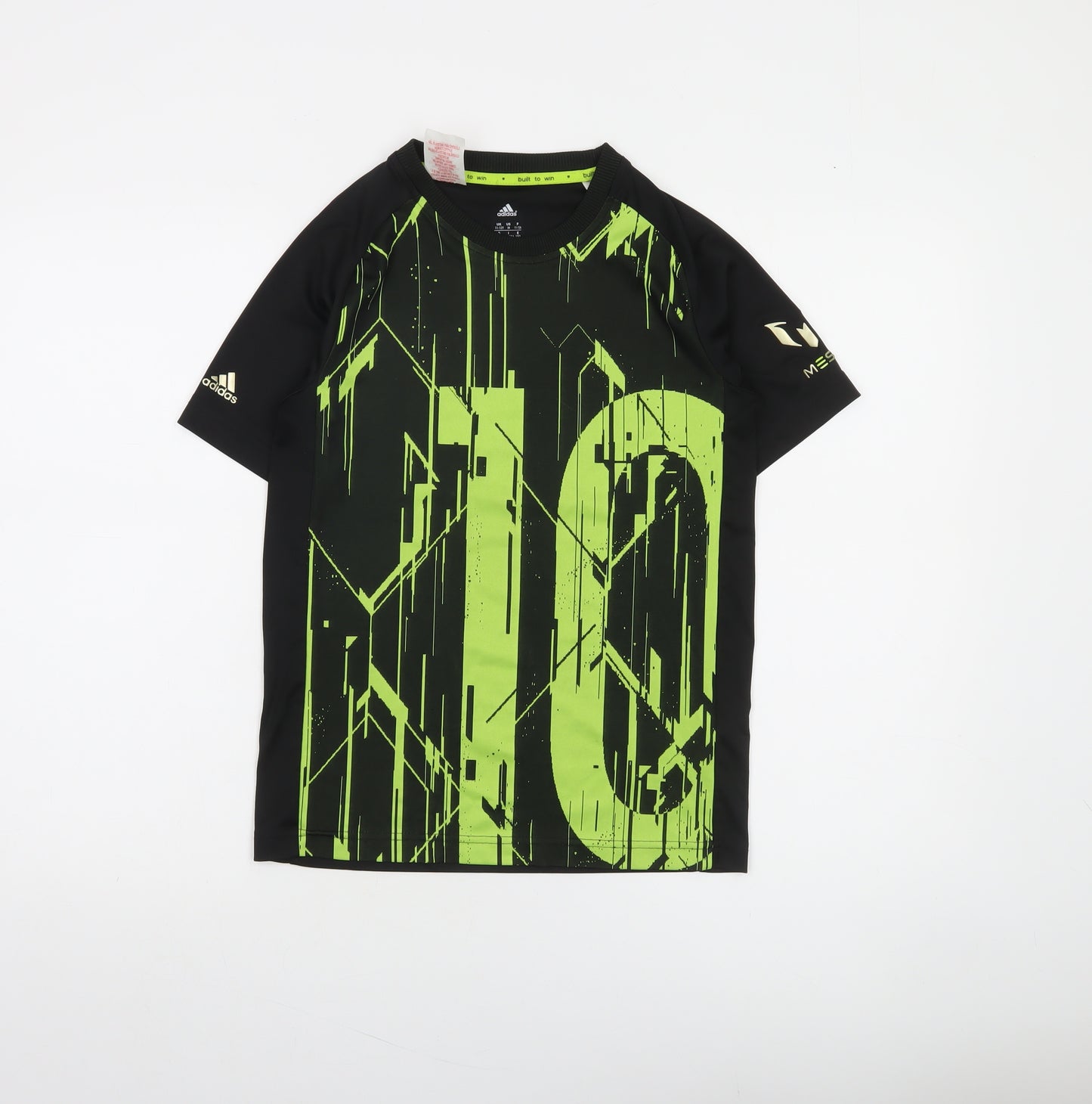 Adidas Boys Black & Green Messi Football T-Shirt Size 11-12 Years Climalite