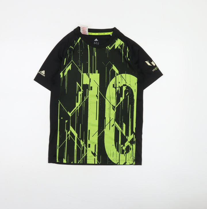 Adidas Boys Black & Green Messi Football T-Shirt Size 11-12 Years Climalite