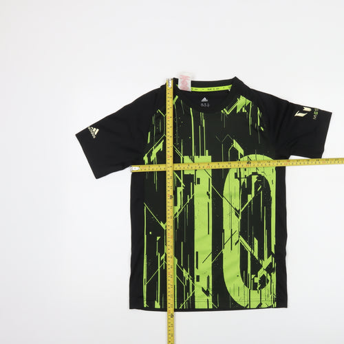 Adidas Boys Black & Green Messi Football T-Shirt Size 11-12 Years Climalite