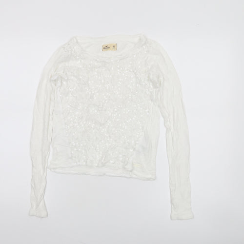 Hollister Women’s White Sequin Long Sleeve T-Shirt XS