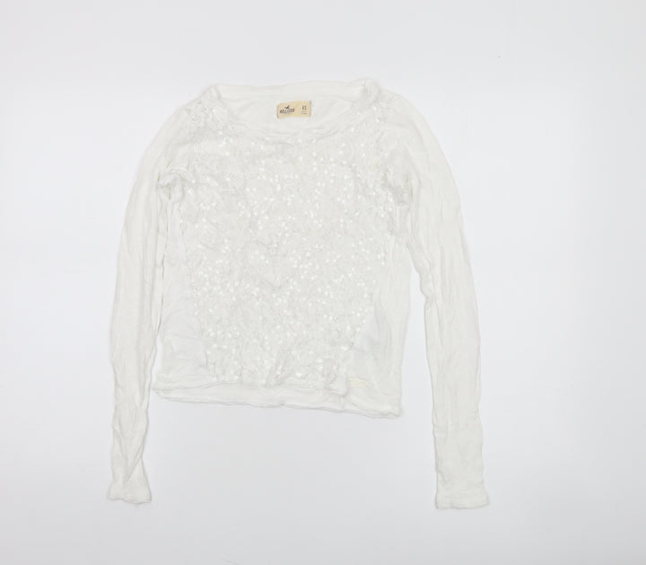 Hollister Women’s White Sequin Long Sleeve T-Shirt XS