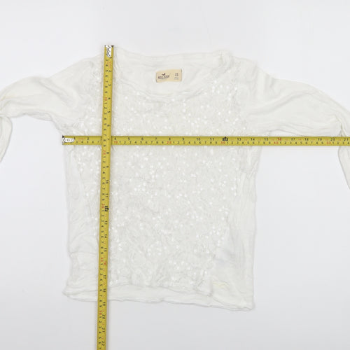 Hollister Women’s White Sequin Long Sleeve T-Shirt XS