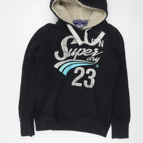 Superdry Womens Black Medium Pullover Hoodie Fleece Lined Casual
