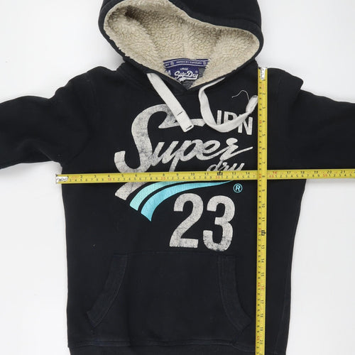 Superdry Womens Black Medium Pullover Hoodie Fleece Lined Casual