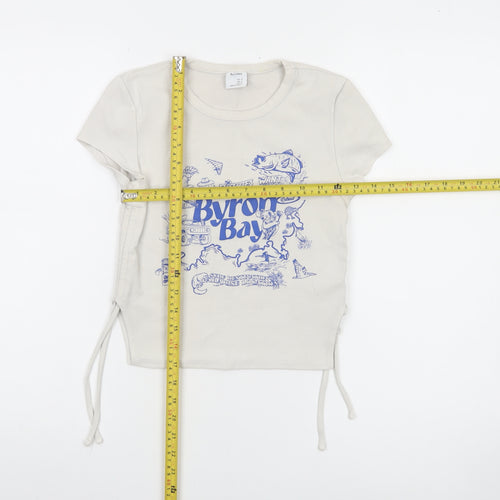 Bershka Women Beige Cropped T-Shirt M Byron Bay Graphic Tee