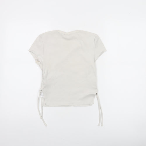 Bershka Women Beige Cropped T-Shirt M Byron Bay Graphic Tee