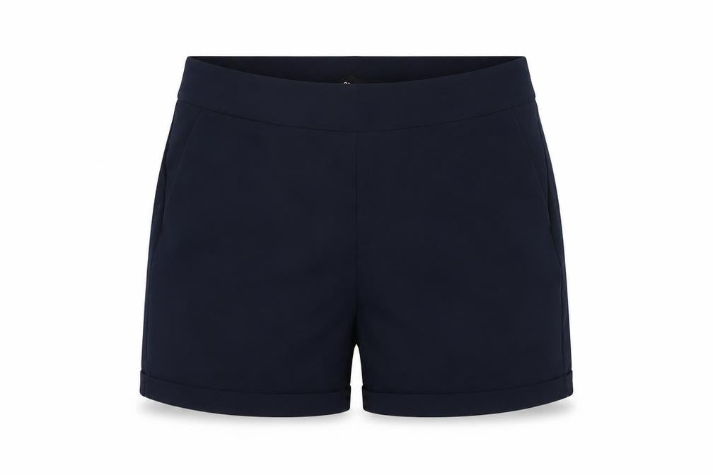 Front view of Object Women Navy Blue Chino Shorts, size 8, Regular Fit