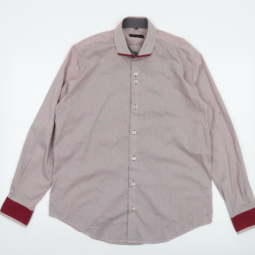 Advise Men's Red Striped Long Sleeve Button-Up Shirt L