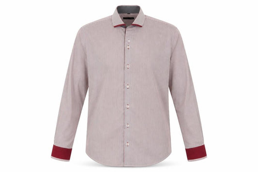 Front view of Advise Men's Red Striped Long Sleeve Button-Up Shirt L