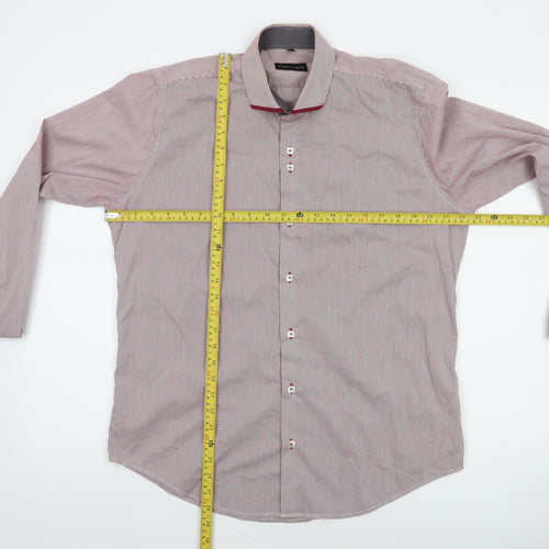 Advise Men's Red Striped Long Sleeve Button-Up Shirt L