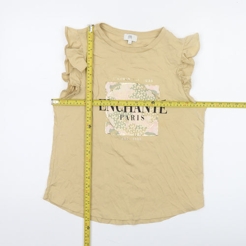 River Island Petite Beige Ruffle Sleeve Graphic T-Shirt Womens Size 12