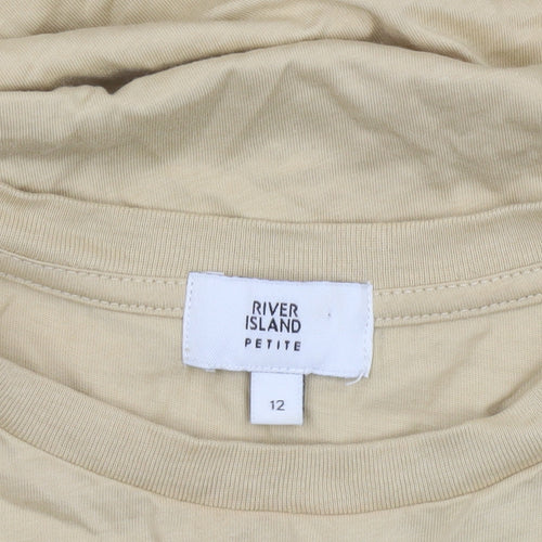 River Island Petite Beige Ruffle Sleeve Graphic T-Shirt Womens Size 12