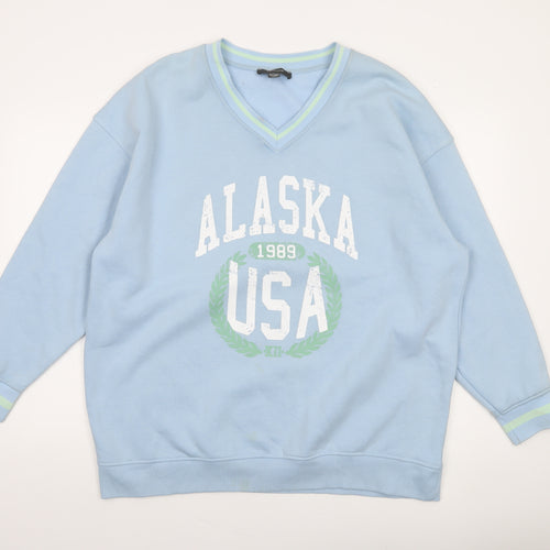 Primark Women Blue V-Neck Alaska USA Graphic Sweatshirt Size M