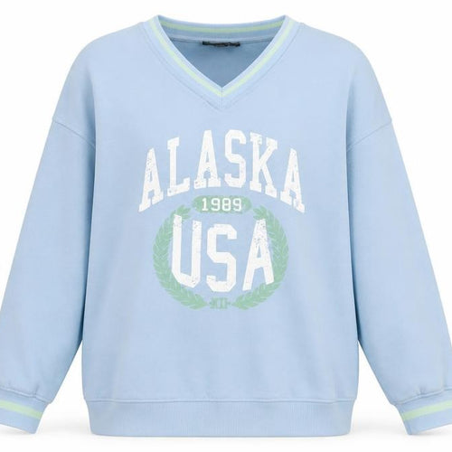 Primark Women Blue V-Neck Alaska USA Graphic Sweatshirt Size M