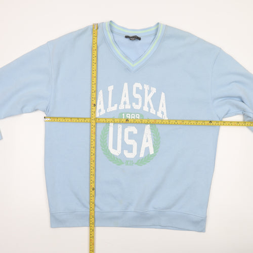 Primark Women Blue V-Neck Alaska USA Graphic Sweatshirt Size M