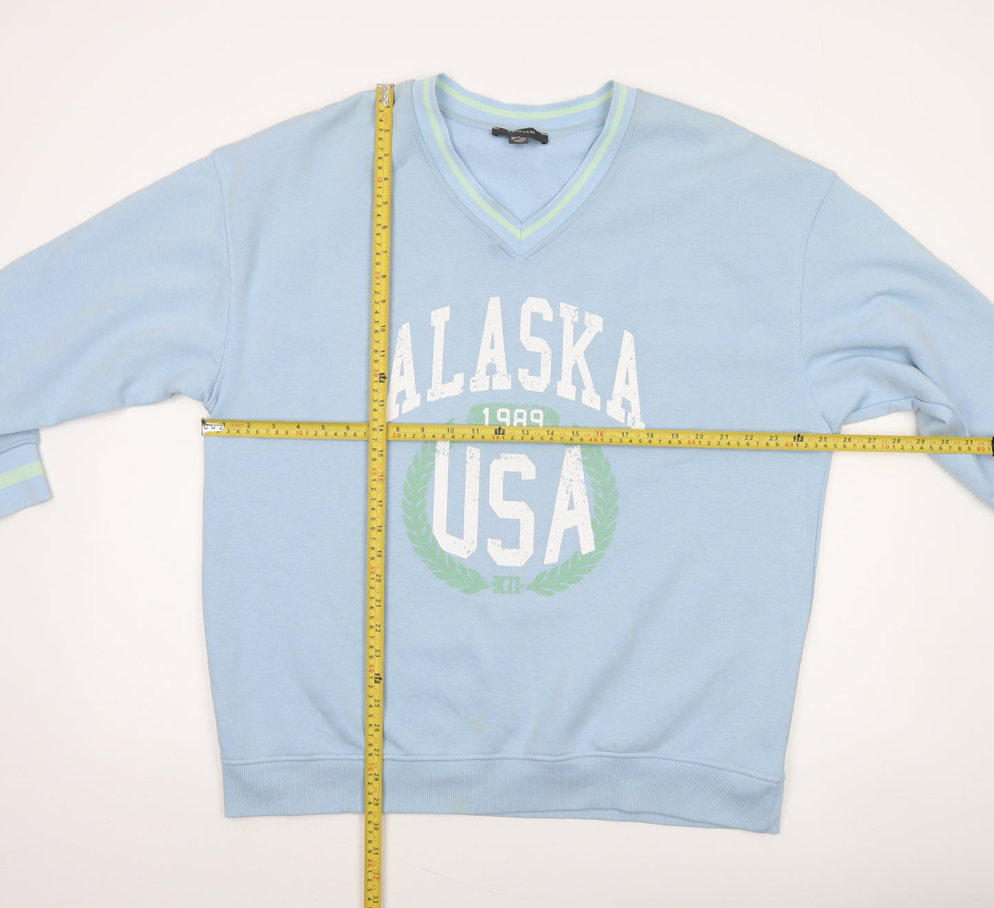 Primark Women Blue V-Neck Alaska USA Graphic Sweatshirt Size M