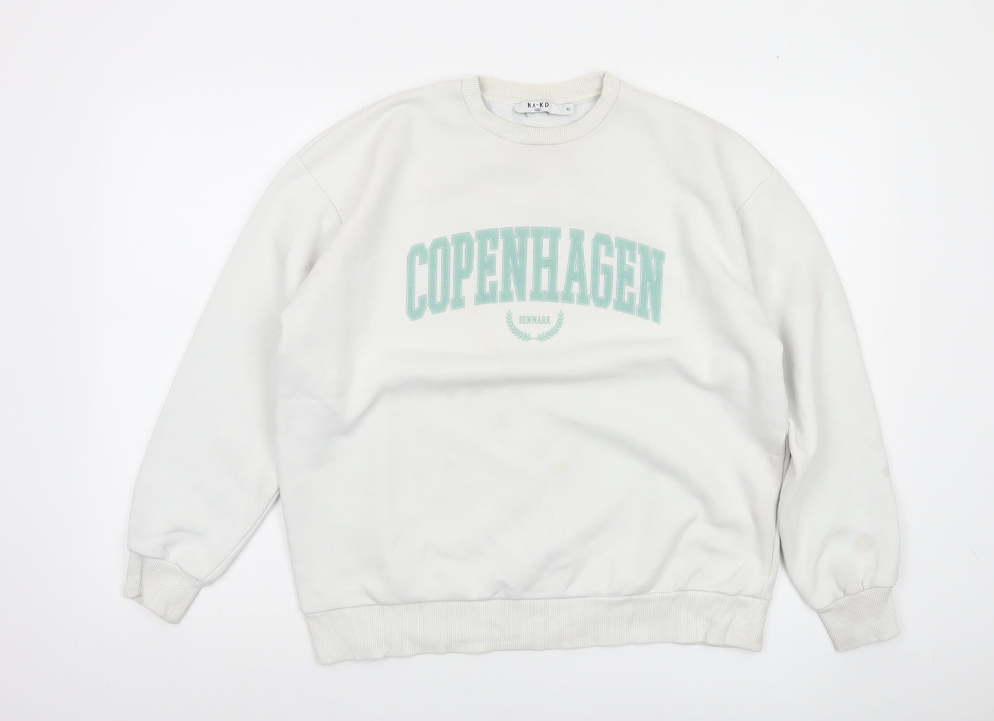 NA-KD Women's White Copenhagen Logo Pullover Sweatshirt XS
