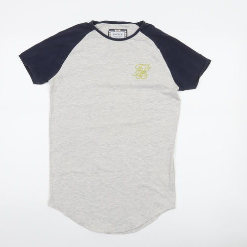 SikSilk Men's Grey & Navy Raglan Crew Neck T-Shirt XS