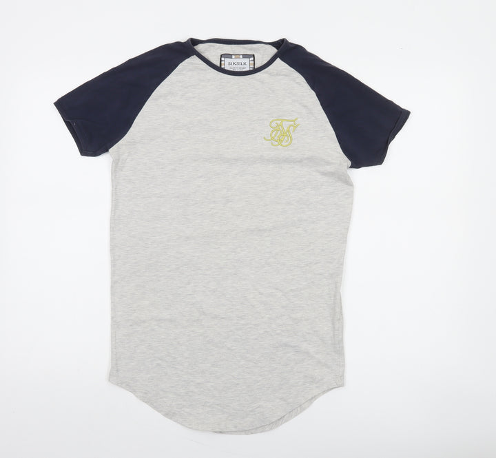 SikSilk Men's Grey & Navy Raglan Crew Neck T-Shirt XS