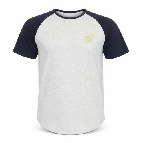 SikSilk Men's Grey & Navy Raglan Crew Neck T-Shirt XS