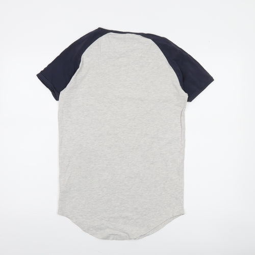 SikSilk Men's Grey & Navy Raglan Crew Neck T-Shirt XS