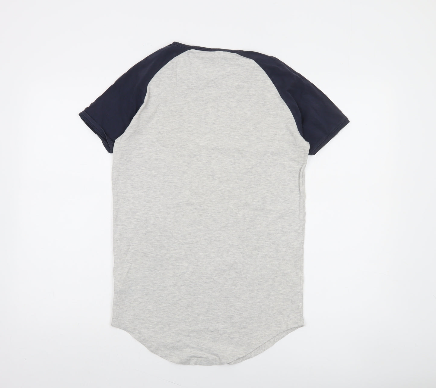 SikSilk Men's Grey & Navy Raglan Crew Neck T-Shirt XS