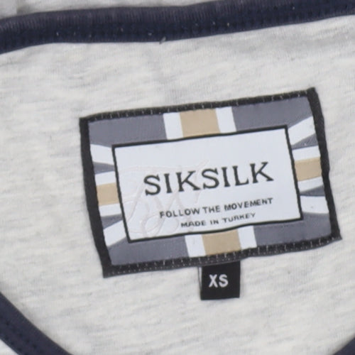 SikSilk Men's Grey & Navy Raglan Crew Neck T-Shirt XS