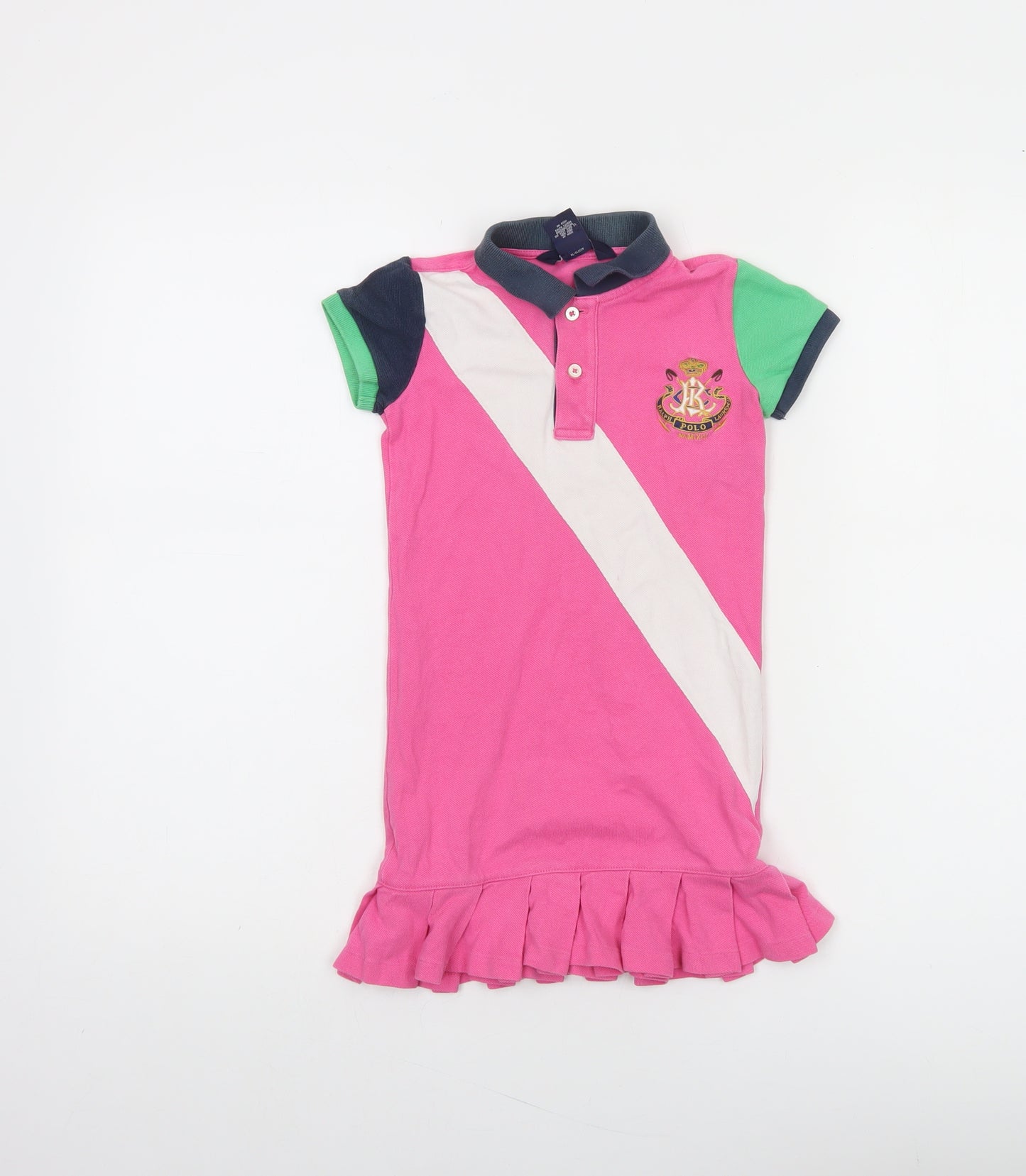 Ralph Lauren Girls Pink Polo Dress Size 5 Short Sleeve Collared Pleated Hem